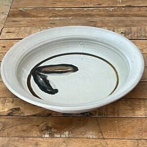Houston Studio Art Ceramic Bowl 10" Ivory Matte w/ Leaf Design Inside